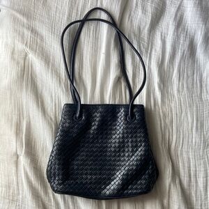 Bloomingdale’s Navy Woven Leather Shoulder Purse
